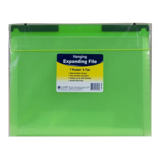 Expanding File Folder, 7-Pocket, Hanging Tabs, Bright Green, Pack of 3 {6}