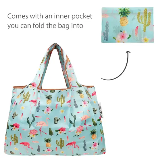 Wrapables Large & Small Foldable Tote Nylon Reusable Grocery Bags, Set of 2 Tropical Paradise {5}