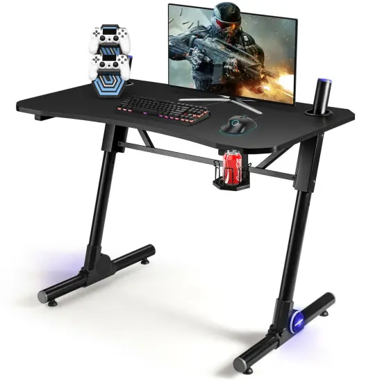 Costway Gaming Computer Desk Height Adjustable w/ LED Light & Gaming Handle Rack {1}