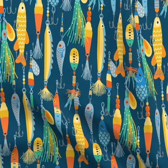 Various Fabrics by the Yard or Fat Quarter Fishing Dark Blue Bait Tackle Outdoor Custom Printed Fabric by Spoonflower {5}