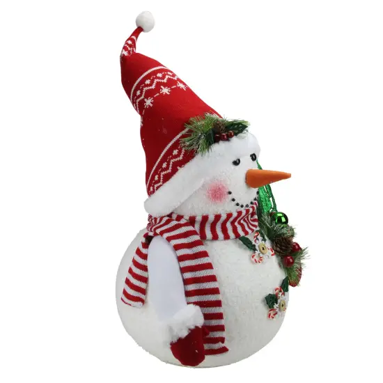Northlight Sparkling Snowman with Nordic Santa Hat Christmas Figure - 20" - White and Red {3}