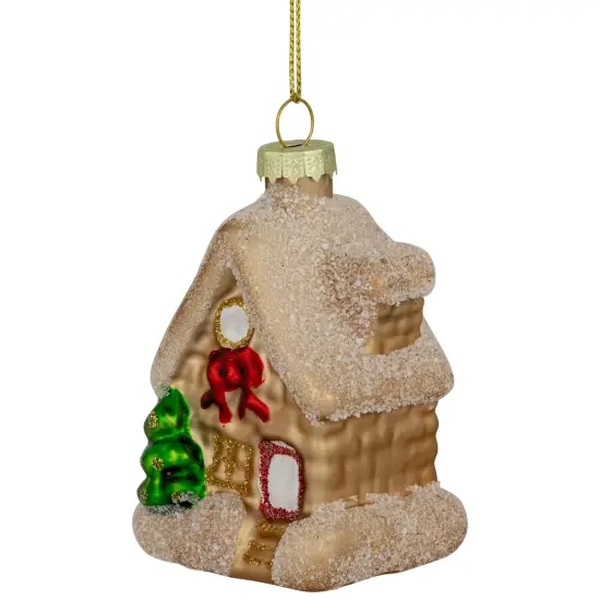 Northlight Snowy Country Cabin Glass Christmas Hanging Ornament - 3.25" - Gold Finish {4}