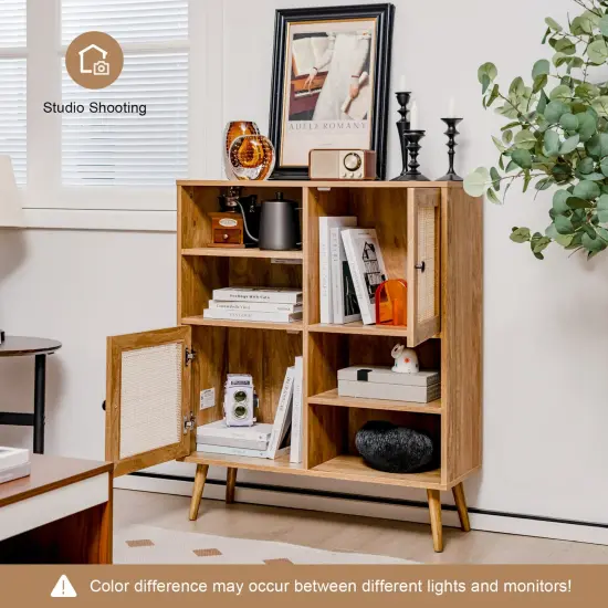 Costway Rattan Buffet Sideboard Accent Storage Cabinet Coffee Bar Cabinet Doors Cubbies {5}