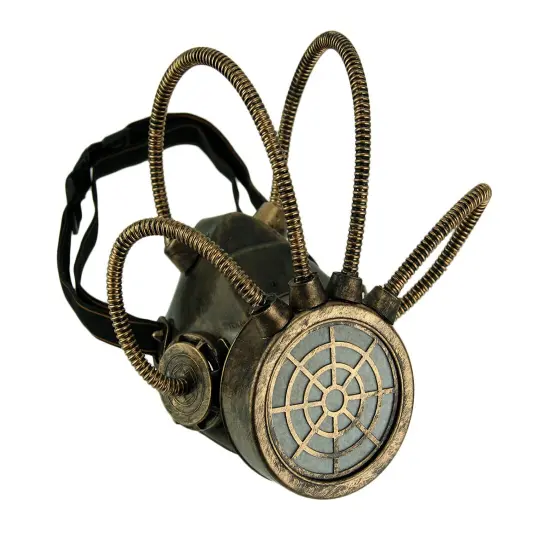 Metallic Bronze Steampunk Gas Mask with Corrugated Tubes {1}