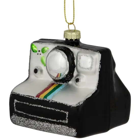 Northlight 3" Black and Silver Retro Instant Camera Glass Christmas Ornament {4}
