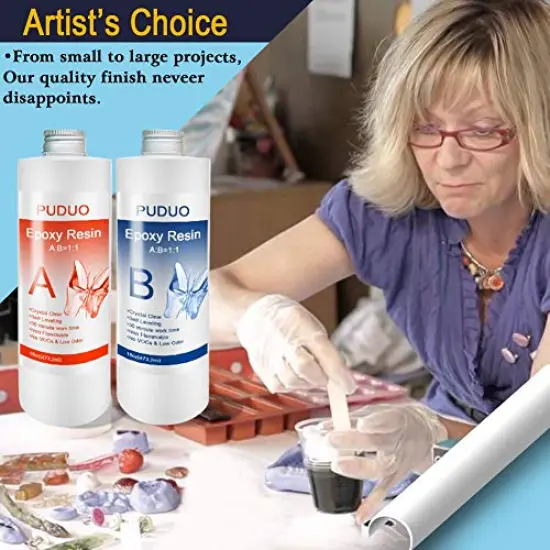 32 OZ Epoxy Resin Clear for Resin Molds, Resin Epoxy Starter Kit, 2 Part Resin for for Jewelry- Including Resin and Hardener (Each 16OZ) with 4 pcs Measuring Cups, 3pcs Sticks, 1 Pair Glove&hellip; {5}