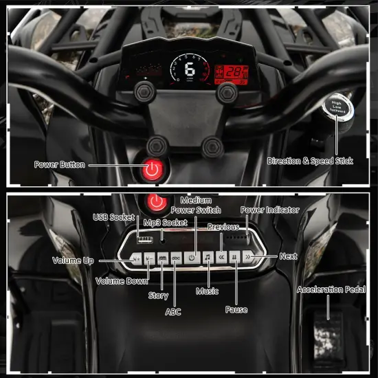 Kids Ride On Car Toy 4 Wheeler with MP3 and Headlights Ideal Gift for Birthdays or Christmas Black {3}