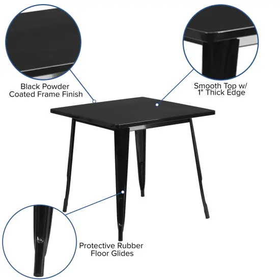 Merrick Lane Nash 31.5" Square Metal Table for Indoor and Outdoor Use Black {4}