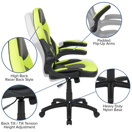 Emma and Oliver Z100 Gaming Chair Racing Office Ergonomic Computer PC Adjustable Swivel Chair Neon Green {2}