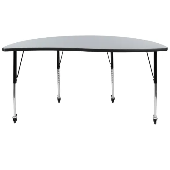 Emma and Oliver Mobile 60" Half Circle Wave Flexible Collaborative Adjustable Height Activity Table Grey {5}