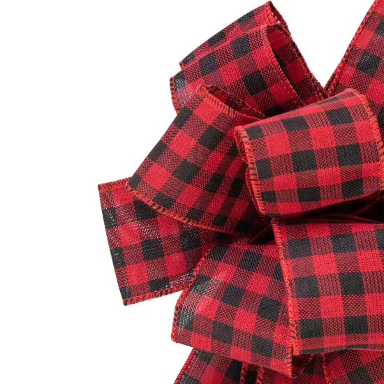 Northlight 19" Buffalo Plaid Print 14 Loop Christmas Bow Tree Topper Black {4}