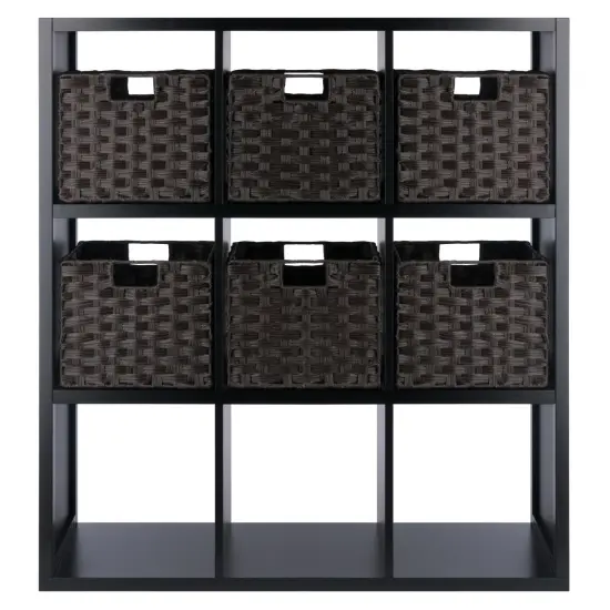 Contemporary Home Living 7 Pc Storage Shelf with 6 Foldable Woven Baskets - 40" - Black and Chocolate {1}