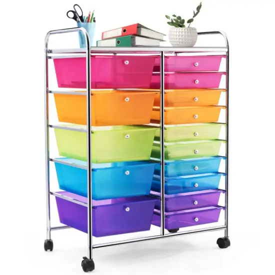 15-Drawers Multi-Use Rolling Storage Organizer Cart with Chrome Finish Steel Frame Perfect for Any Room Clear Multicolor {2}