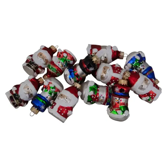 Northlight Snowmen and Santa Claus Figurine Glass Christmas Ornaments - 2.5" - Red - 12ct {1}