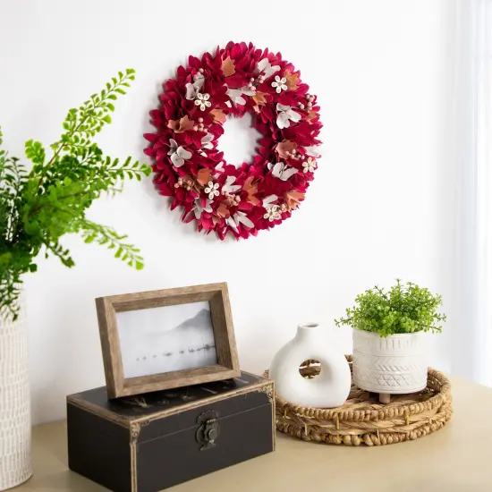 Northlight Wooden Floral Spring Wreath with Berries - 13" - Fuchsia Pink and White Red {3}