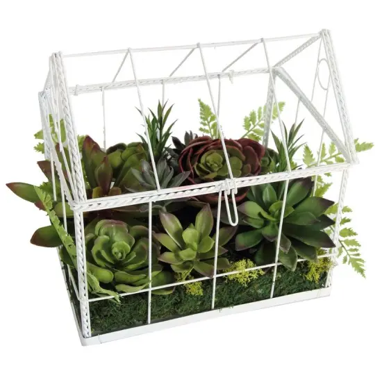 A & B Home 14.5" Green and White Artificial Succulent Garden in House Tabletop Decor {1}