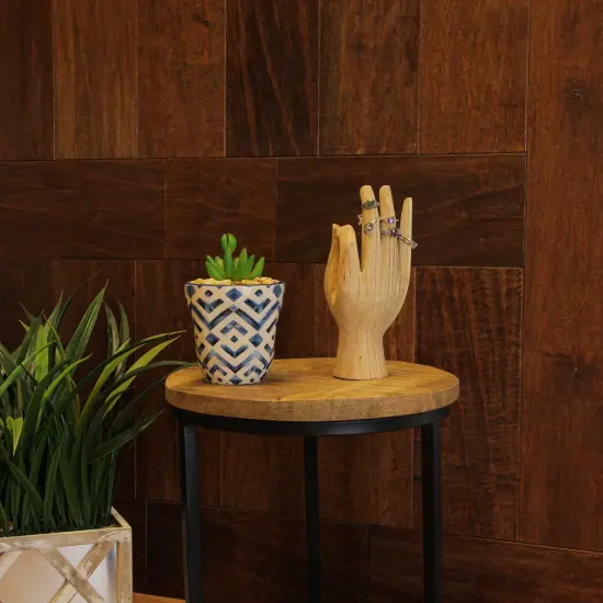 Carved Wooden A-OK Hand Gesture Statue Natural Finish 8 Inches High {5}