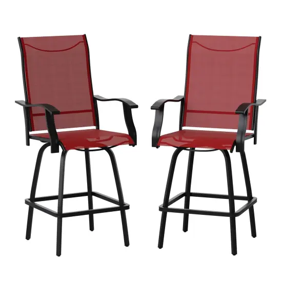 Merrick Lane Set of 2 Brett High Back Bar Height Swivel Patio Stools with Powder Coated Metal Frames and Textilene Upholstery Black {6}