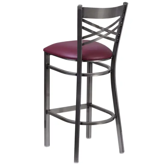 Emma and Oliver Clear Coated "X" Back Metal Restaurant Dining Barstool BurgVYL/ClearCoated {3}