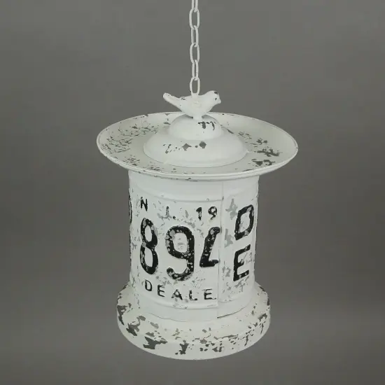 White and Black Vintage License Plate Metal Hanging Birdhouse / Birdfeeder {4}