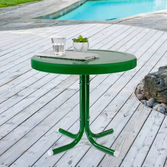 Northlight 22" Outdoor Retro Round Tulip Metal Side Table, Green {3}