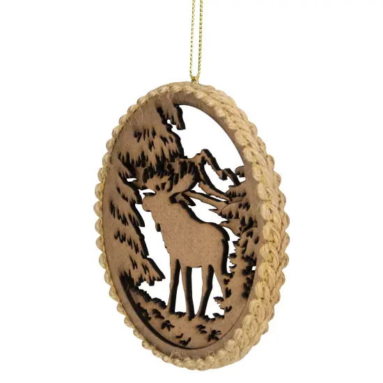 Northlight 4.25 in Moose with Forest Trees Disk Christmas Ornament, Brown {3}