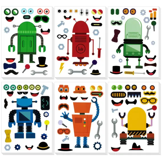 Wrapables Make Your Own Sticker Sheets, DIY Make a Face Animal, Food, Party Favor Stickers (24 Sheets) Robots {1}