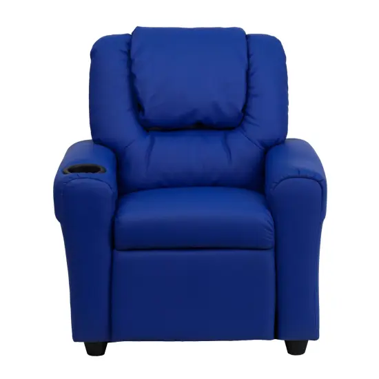 Emma and Oliver Contemporary Kids Recliner with Cup Holder and Headrest Blue Vinyl {2}