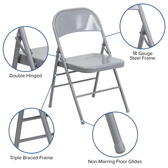 Emma and Oliver 4 Pack Triple Braced & Double Hinged Metal Folding Chair Gray {1}
