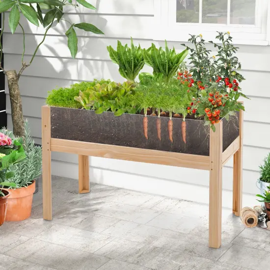 Costway Raised Wooden Garden Bed 24"/31" Elevated Planter Box Plant Terrarium with Drain Holes {2}