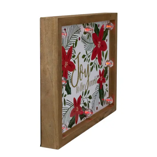 Northlight Lighted Wooden Frame Poinsettia "Joy to the World" Christmas Plaque - 11.75" Brown {3}