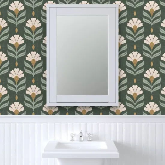 Peel & Stick Wallpaper 2FT Wide Green Flower Floral Meadow Botanical Art Nouveau Hand Drawn Large Scale Rustic Custom Removable Wallpaper by Spoonflower {6}