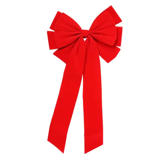 Northlight 10-Loop Velveteen Christmas Bow Decoration - 10" x 22" - Red {1}