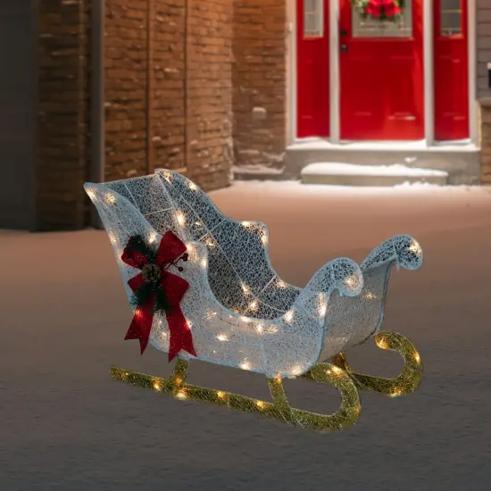 Northlight 30.25" LED Lighted Glittery White Sleigh Outdoor Christmas Decoration Gold {3}