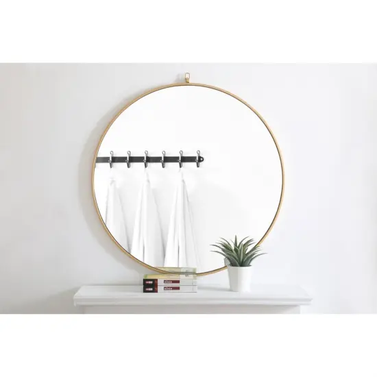 Metal frame Round Mirror with decorative hook 36 inch Brass finish {3}