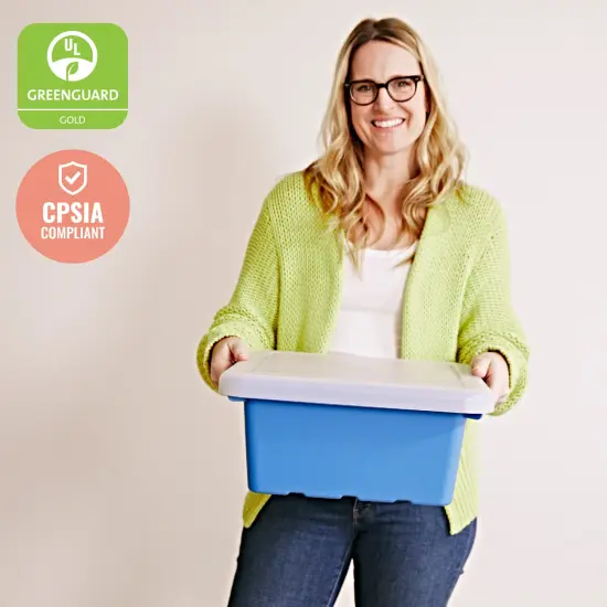 Square Bin with Lid, Storage Containers, 2-Pack French Blue {6}