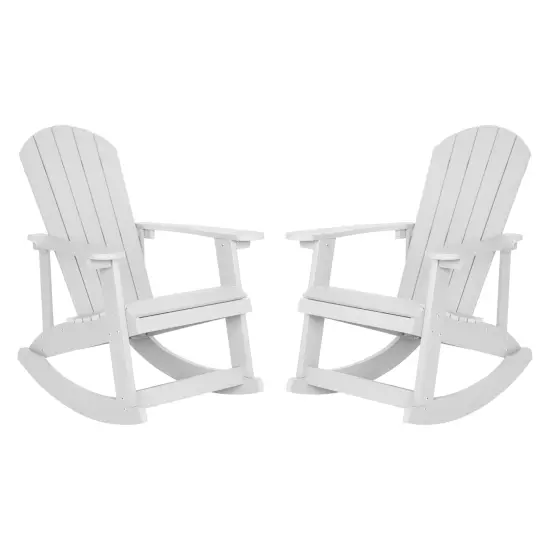Merrick Lane Set of 2 Atlantic All-Weather Polyresin Adirondack Rocking Chair with Vertical Slats Sea Foam {6}
