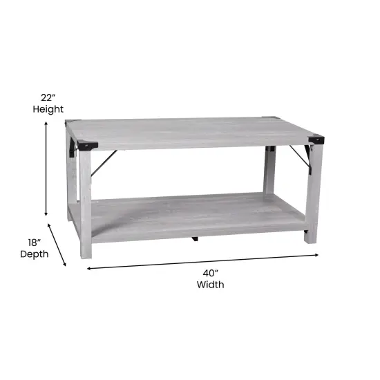 Merrick Lane Green River Modern Farmhouse Engineered Wood Coffee Table and Powder Coated Steel Accents Aspen Gray {5}