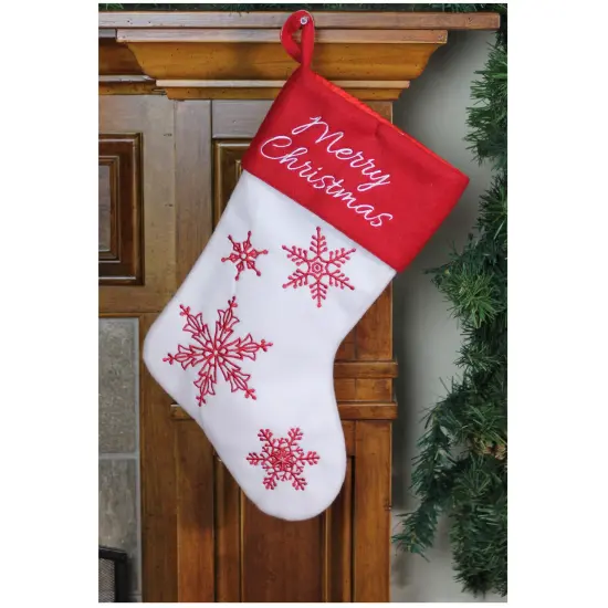Northlight 15.25" Red and White Snowflake Embroidered Christmas Stocking {5}
