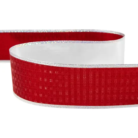 Northlight Shimmery Red and Silver Horizontal Wired Christmas Craft Ribbon 2.5" x 10 Yards {6}