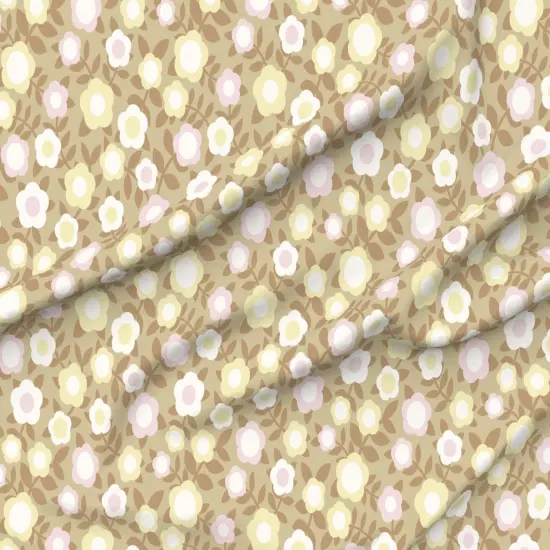 Various Fabrics by the Yard or Fat Quarter Scandi Flowers Pink Yellow Beige Retro Floral Large Scale Custom Printed Fabric by Spoonflower {6}