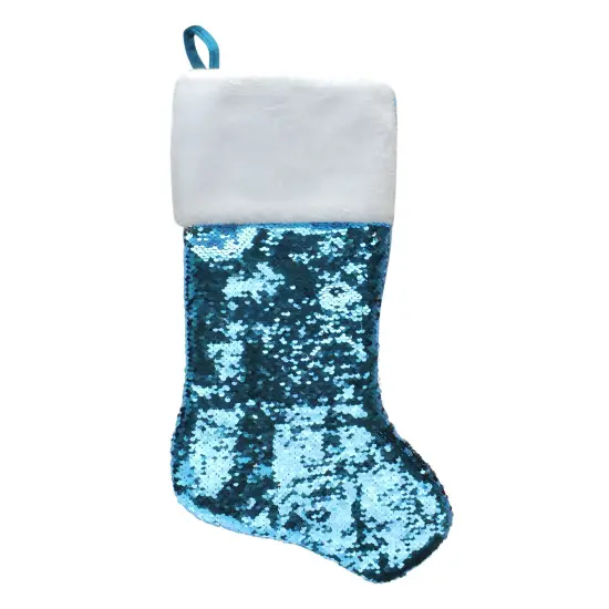 Northlight 22.75" Sky Blue and Silver Reversible Sequined Christmas Stocking with Faux Fur Cuff {1}