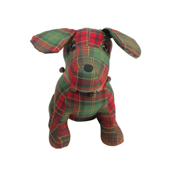 Allstate 11" Red and Green Plaid Dog with Bells Christmas Decoration {1}