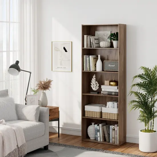 5-Tier Modern Bookcase with Open Storage Shelves and Durable MDF Frame Brown {2}