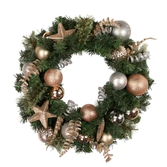 Northlight Pine with Stars and Ornaments Artificial Christmas Wreath - 24" - Unlit Green {1}