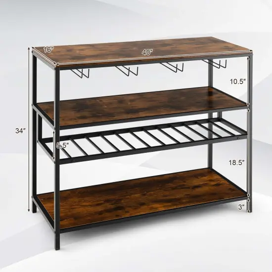 Costway Rustic Wine Rack Table 13 Bottles Wine Bar Cabinet Freestanding with Glass Holder {4}