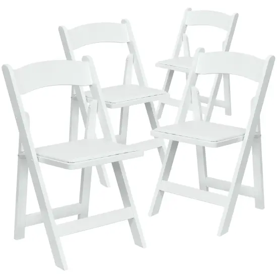 Emma and Oliver 4 Pack Wood Folding Chair with Vinyl Padded Seat White {1}