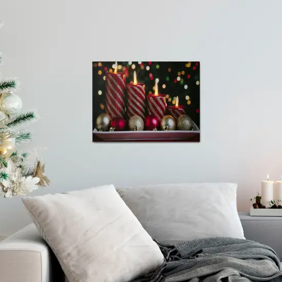 Northlight LED Lighted Red and Gold Christmas Candles Display Canvas Wall Art 11.75" x 15.75" {3}