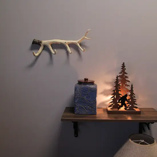 16 Inch Cast Iron Deer Antler Wall Mounted Hook Rack Towel Key Hat Hanger {5}