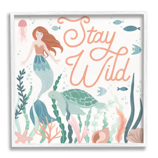 Stupell Industries Stay Wild Seafloor Mermaid Framed Giclee Art White Frame {1}